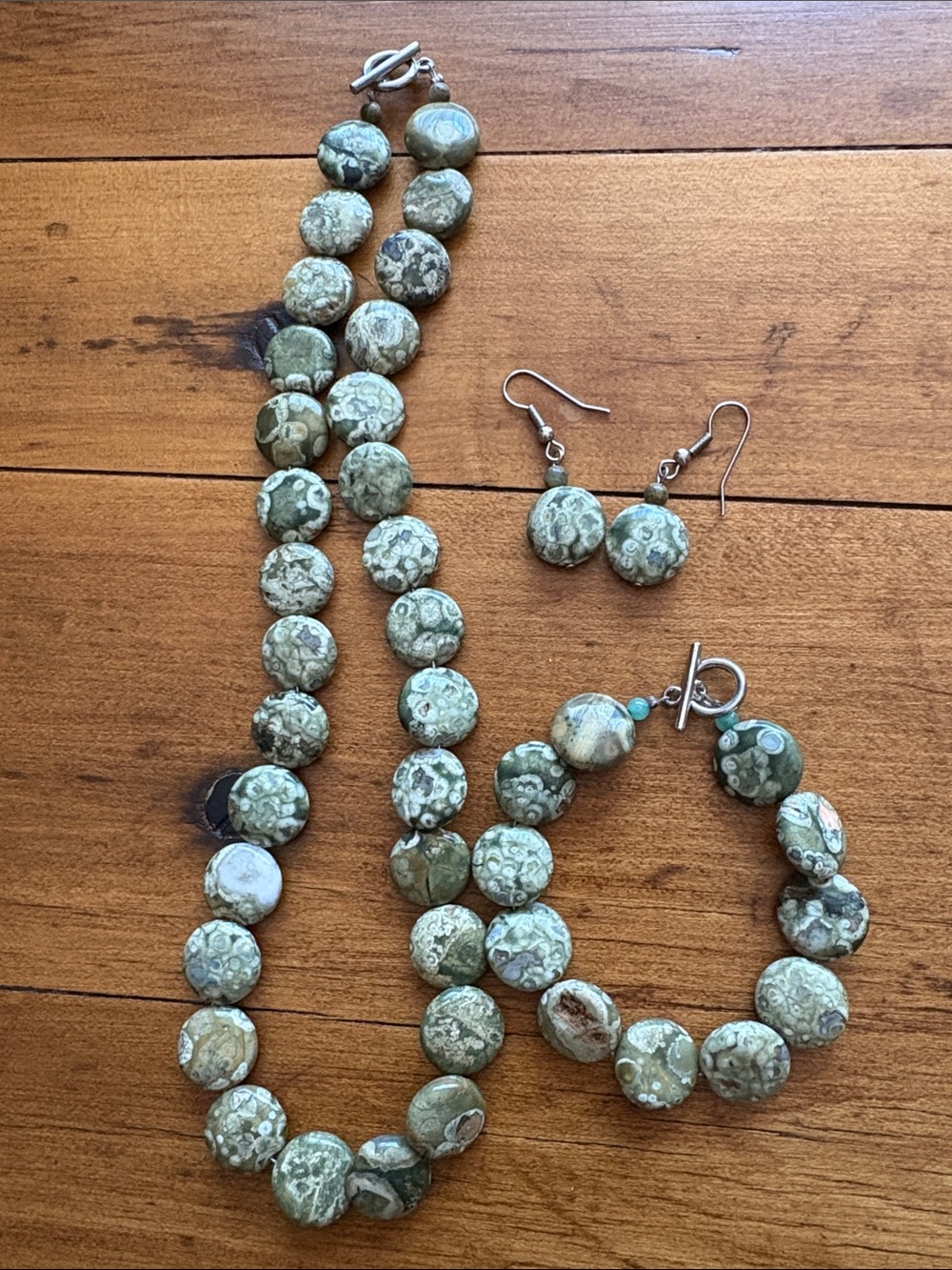 Rainforest Jasper Jewelry Set - Necklace, Bracelet and Earrings - 3 Piece Set